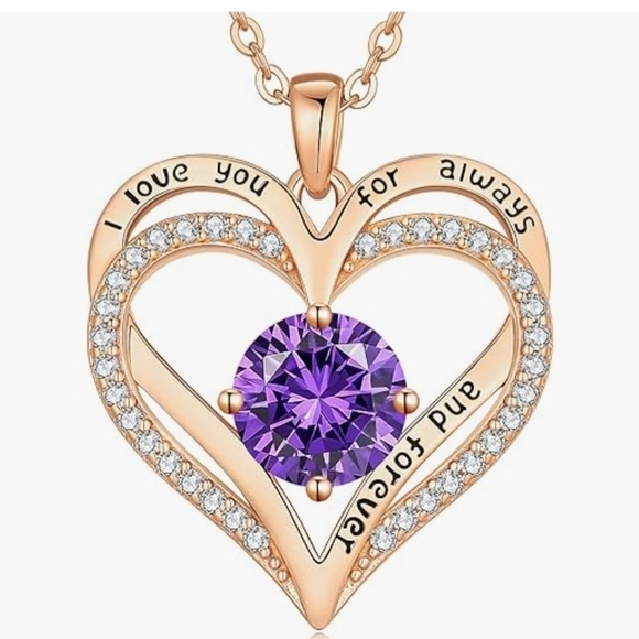 Louisa Secret Jewelry - Louisa Secret Rose Gold Heart Pendant Necklace with Purple Stone NIB RV $99